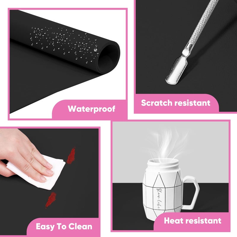 Subay Nail Art Table Mat, Foldable Nail Art Hand Rest Pad for Nail Arm Rest Cushion, Soft Microfiber Leather Nail Mat Manicure Nail Table Pad Desk Mat for for Nail Technician - Black - Image 4